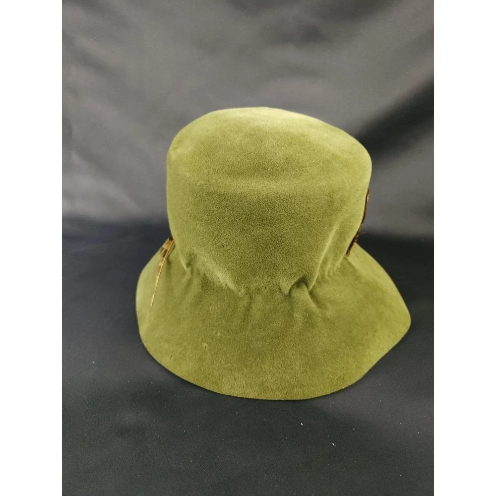 60s Vintage Pheasant feather Bucket Hat‎ ribbon Made In France Wool Felt
